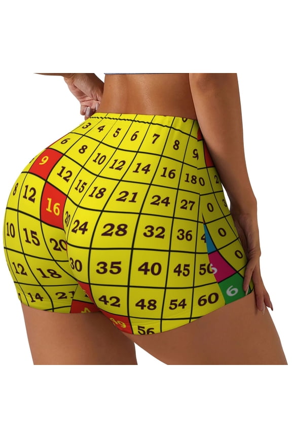 Multiplication Table2 Printed Power Workout Shorts for Women Tummy Control Squat Proof Ribbed Thick Seamless Scrunch Active Short-Small