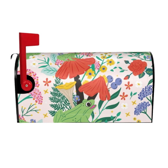 Rateoe Mushroom and Frogs Printed Mailbox Covers - Easy to Install Fall, Winter, Spring, Summer Mailbox Cover - Weather and UV-Resistant Mailbox Decor - Mailbox Magnetic Covers-25.5x21 in