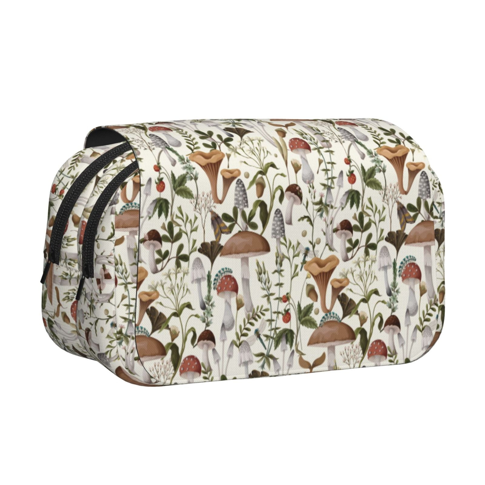 Rateoe Mushroom Garnish Pattern Double Clamshell Pen Case, Storage Organizer with Two Zipper Compartments– Holds Up to 50 Pencils & Pens