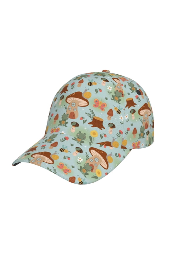 Mushroom House Insect Frog Pattern Mens Baseball Cap Adjustable Curved Brim Hat, Soft Cotton Sports Cap for Outdoor, Casual, and Everyday Wear, Comfortable & Breathable