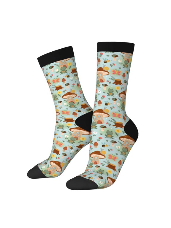 Mushroom House Insect Frog for Women Casual Calf Socks - Cute Crew Socks - Thin Soft Above Ankle Socks Size 5-11