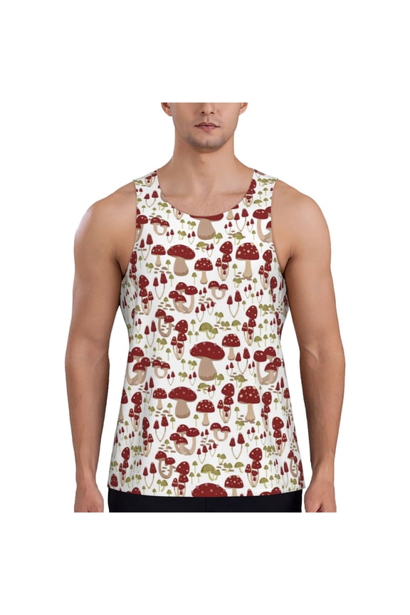 Mushroom Pattern Sleeveless Gym Shirt Muscle Tee Breathable Workout Shirt Slim-Fit Tank Quick Dry Fit Muscle Tank Top Bodybuilding Sleeveless T Shirt-