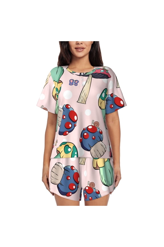 Mushroom Pattern Women's Short-Sleeved Pajama Set - 2 Piece Soft and Lightweight Sleepwear Set-4X-Large