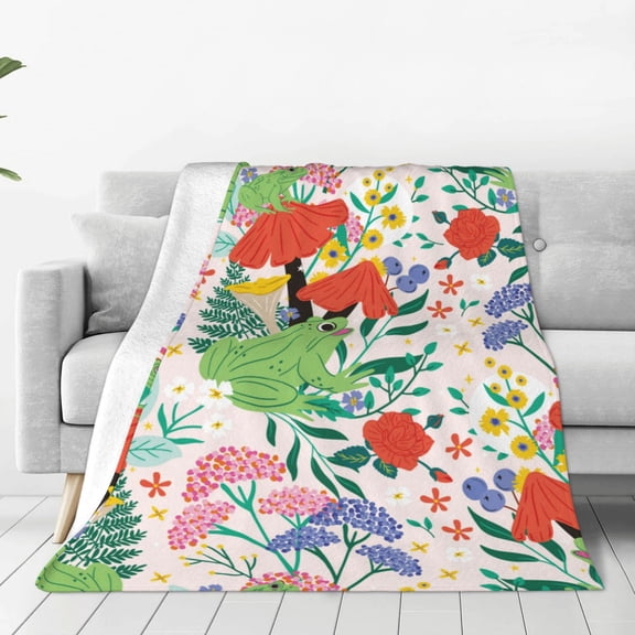 Rateoe Mushroom and Frogs Print Fuzzy Fleece Throw Blanket Extra Large,Super Soft,Fluffy and Warm Blankets for Couch,Bed,All Season Use (40"x30")