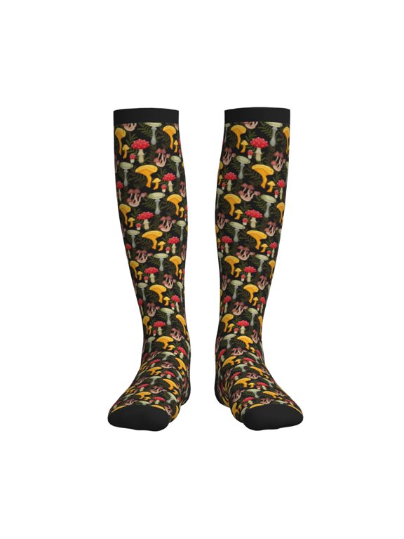 Mushrooms And Fern Stems Compression Socks for Women and Men 20-30mmHg-Circulation Support Socks Knee High Nurse Pregnant Running Medical and Travel Athletic