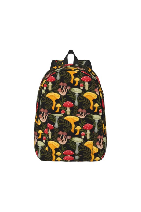 Mushrooms And Fern Stems Pattern Canvas College Laptop Backpack,Travel Daypack,Durable Rucksack Travel Notebook Bag School Backpack Book Bag for Men Women-Small