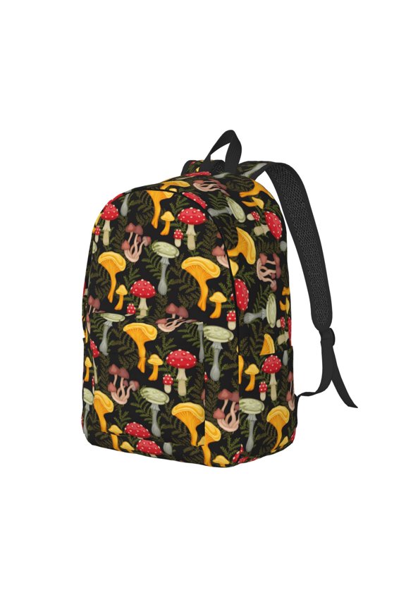 Mushrooms And Fern Stems Pattern Durable Canvas Backpack for Men & Women – Stylish & Lightweight – Adjustable Straps, Multiple Pockets – Fits 15-17 Inch LaptopsSmall