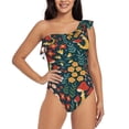 thumbnail image 1 of Rateoe Mushrooms And Flowers Pattern Women One Piece Swimsuits Tummy Control One Shoulder Bathing Suits Ruffle Swimwear-XX-Large, 1 of 6