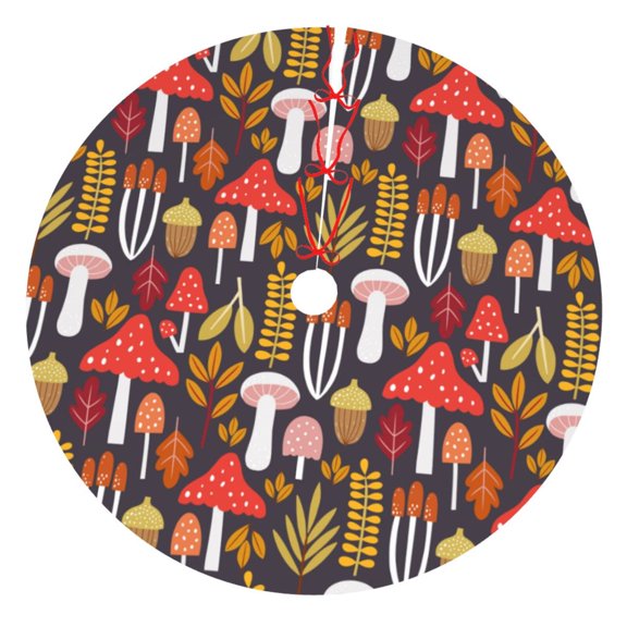 Rateoe Mushrooms And Leaves Print Christmas Tree Skirt 30" for Xmas Holiday New Year Party Circle Tree Mat Ornaments Decoration