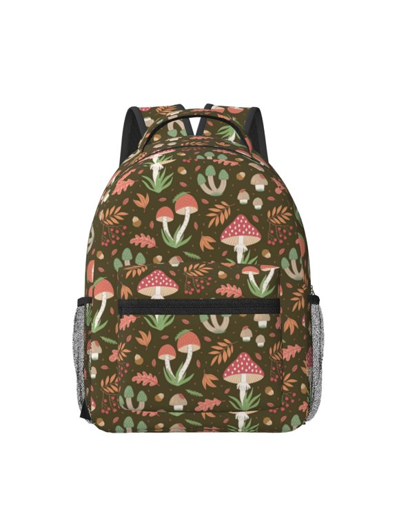 Mushrooms and Autumn Pattern Durable Student Backpack Laptop Bag- Ergonomic Design, Waterproof Twill Fabric - Ideal for School, Travel, and Outdoor Activities