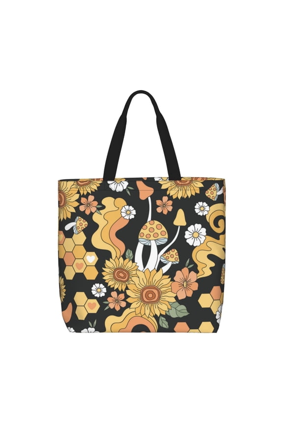 Mushrooms Honeycomb Print Lightweight Tote Bag for Women, Water-Resistant Shoulder Bag with Zipper, Spacious Casual Handbag for Work, School, Shopping