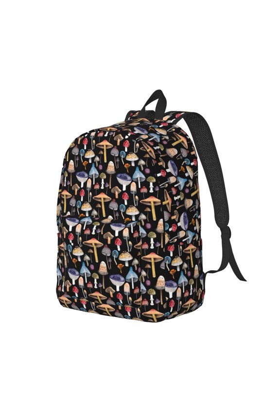 Mushrooms and Leaves Pattern Durable Canvas Backpack for Men & Women – Stylish & Lightweight – Adjustable Straps, Multiple Pockets – Fits 15-17 Inch LaptopsSmall