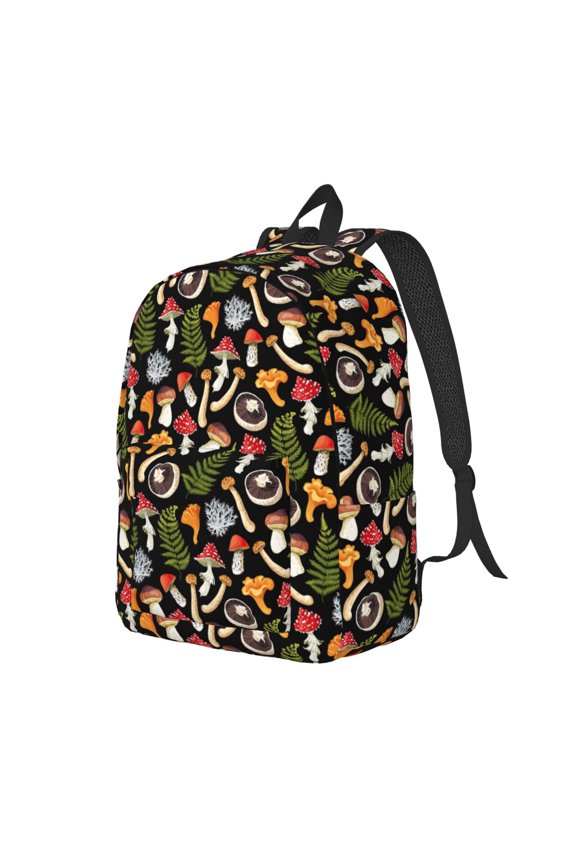 Mushrooms Pattern Durable Canvas Backpack for Men & Women – Stylish & Lightweight – Adjustable Straps, Multiple Pockets – Fits 15-17 Inch LaptopsMedium