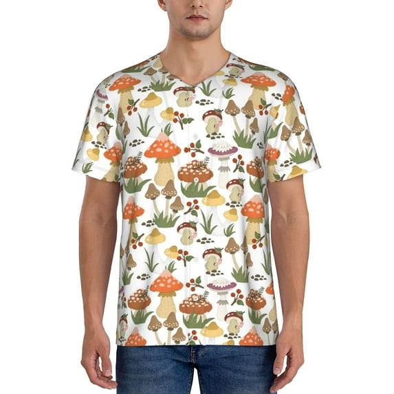 Rateoe Mushrooms Pattern Men’s Baseball Short Sleeve Polo Shirt, Midweight Men's Shirt Golf Shirt Polo Shirts Quick Dry Short-Medium