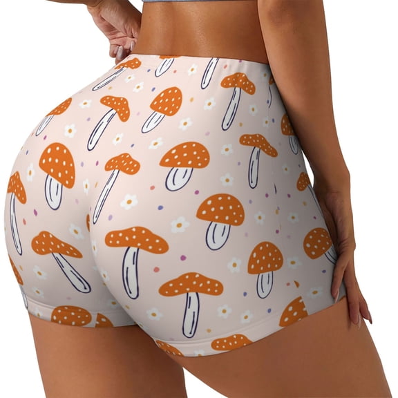 Rateoe Mushrooms Printed Power Workout Shorts for Women Tummy Control Squat Proof Ribbed Thick Seamless Scrunch Active Short-Large