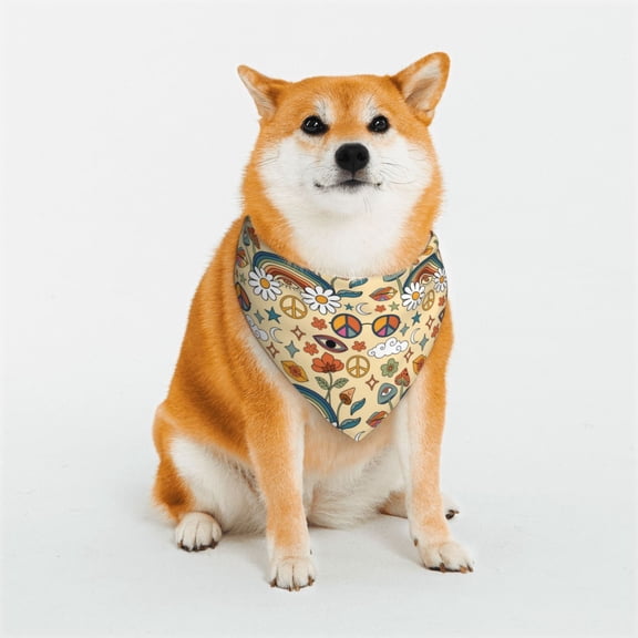 Rateoe Mushrooms And Rainbows Peace Print Pet Scarf for Dogs and Cats – Stylish Reflective Design, Breathable & Durable Pet Bandana with Quick-Release Buckle-Small