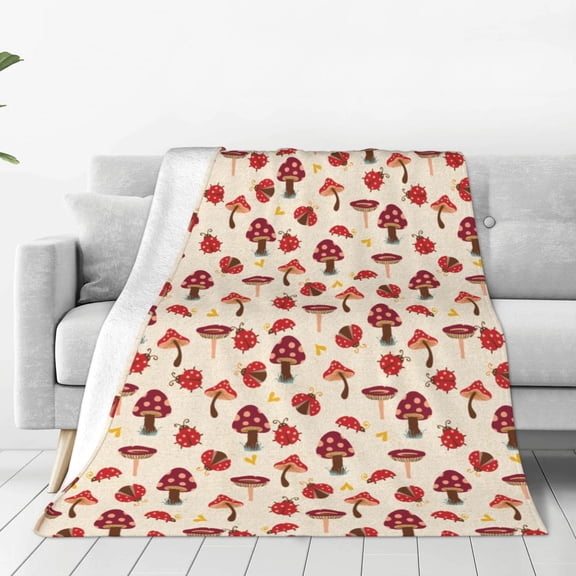 Rateoe Mushrooms and Lady Bugs Print Fuzzy Fleece Throw Blanket Extra Large,Super Soft,Fluffy and Warm Blankets for Couch,Bed,All Season Use-40"x30"