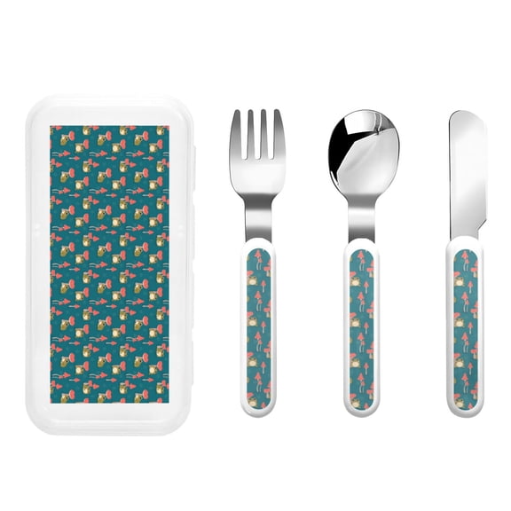Rateoe Frog and Mushrooms for Stainless Steel Kids Silverware Set - Child and Toddler Safe Flatware - Children's Knife, Fork And Spoon Set