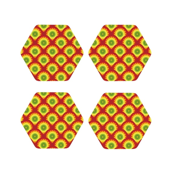 Rateoe Music Colors Drawing Drink Coasters Set of 4 Leather Coasters Spill Protection for Table Desk,Durable and Non Slip Leather Coaster ,4 Inches Drink Mats-Hexagon