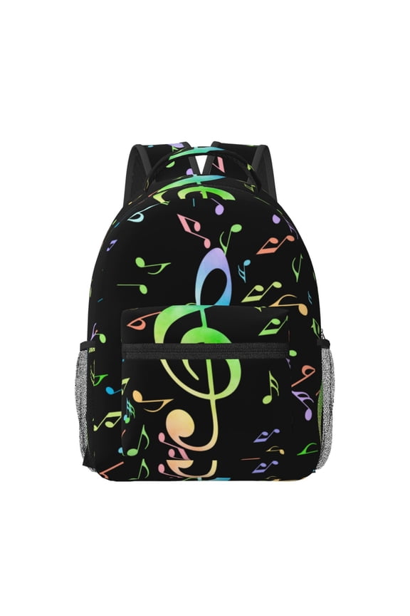 Music Notes Pattern Durable Student Backpack Laptop Bag- Ergonomic Design, Waterproof Twill Fabric - Ideal for School, Travel, and Outdoor Activities-One Size