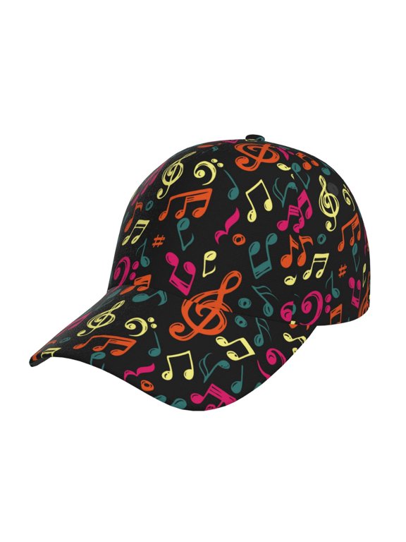 Music Notes Pattern Mens Baseball Cap Adjustable Curved Brim Hat, Soft Cotton Sports Cap for Outdoor, Casual, and Everyday Wear, Comfortable & Breathable