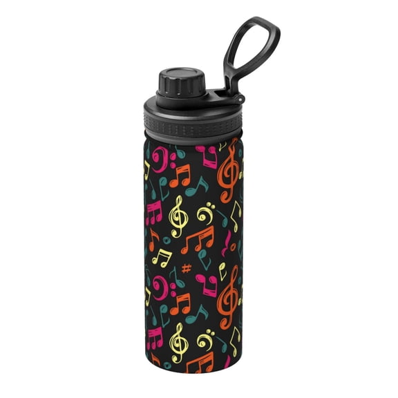 Rateoe Music Notes Printed 18oz Sports Insulated Water Bottle, Double-Wall Stainless Steel Kettle with Leak-Proof Cap and Carry Loop, BPA-Free for Outdoor, Gym, Camping, and Travel