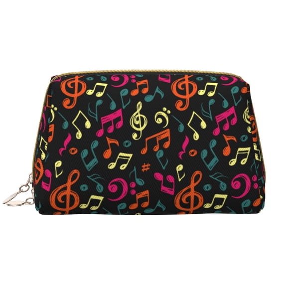 Rateoe Music Notes for Travel Makeup Bag,Large Capacity Cosmetic Bags for Women,Waterproof Portable Pouch Open Flat Toiletry Bag Make up Organizer