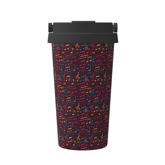 Rateoe Music Pattern Travel Coffee Mug Tumbler with Flip Lid | Reusable Insulated Stainless Steel Cold Brew Iced Coffee Cup Thermos
