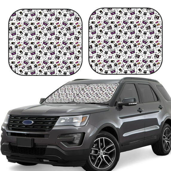Rateoe Music Player Pattern 2 Piece Car Windshield Sun Shade Foldable | Front Windshield Shade for Sun, Heat and UV Rays | Sunshade for Car Front Window-Large