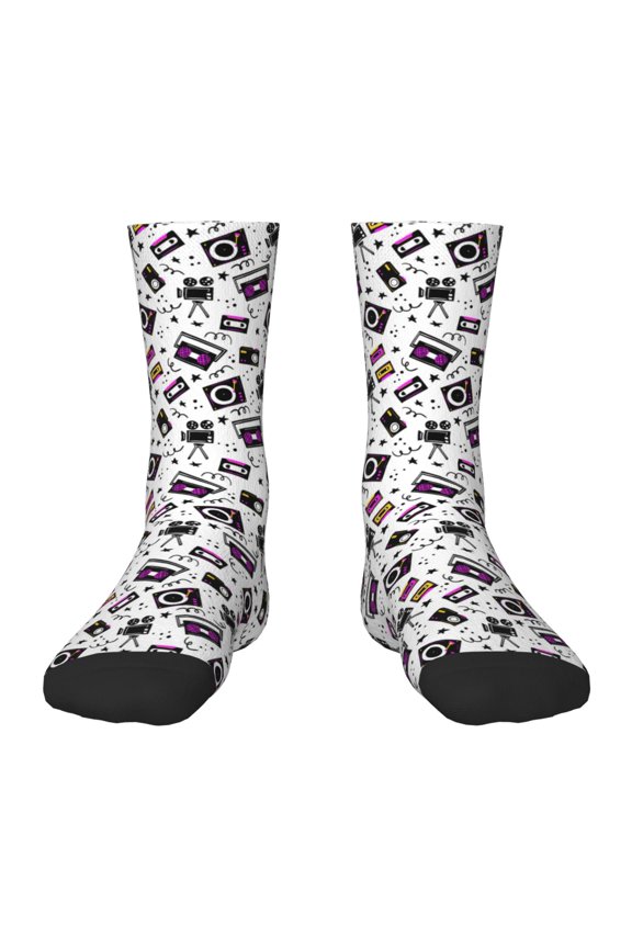 Music Player Pattern Children's Socks, Socks Gifts ,kids Crew Soft Cotton Socks , Moisture-Wicking, Durable, Ideal for Daily Wear & Sports