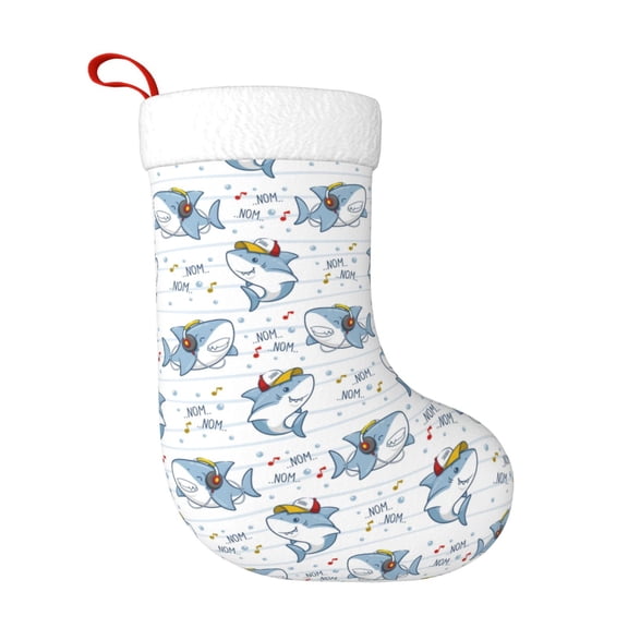 Rateoe Music Shark Print Christmas Stockings,18 Inch Large Christmas Stockings Decoration Ornaments for Holiday Home Fireplace Indoors