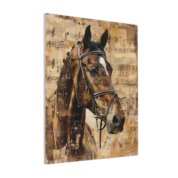 Rateoe Musical Horse Vintage Collage Pattern Decorative Picture – Unique Modern Wall Art, Ready-to-Hang Canvas Print for Home (Vertical)