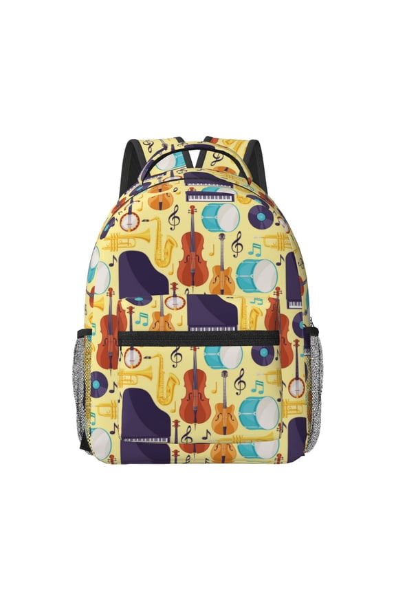 Musical Instruments Pattern Durable Student Backpack Laptop Bag- Ergonomic Design, Waterproof Twill Fabric - Ideal for School, Travel, and Outdoor Activities