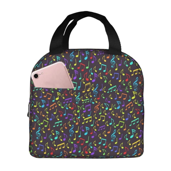 Rateoe Musical Notes Pattern Insulated Lunch Bag with Thick Aluminum Foil Lunch Tote Bag with Front Pocket for Men and Women, Ideal for Work, School, Picnics, and Travel