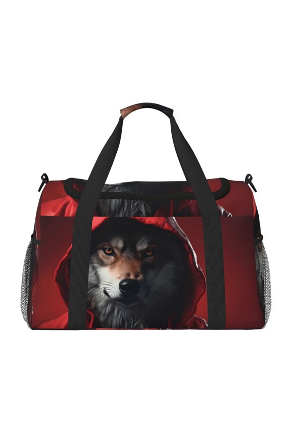 Mysterious Hooded Wolf Pattern Gym Bag for Women, Duffle Bag for Travel with Wet Pocket, Carry on Weekender Bags for Women, Water Resistant Travel Bag Duffel Bag