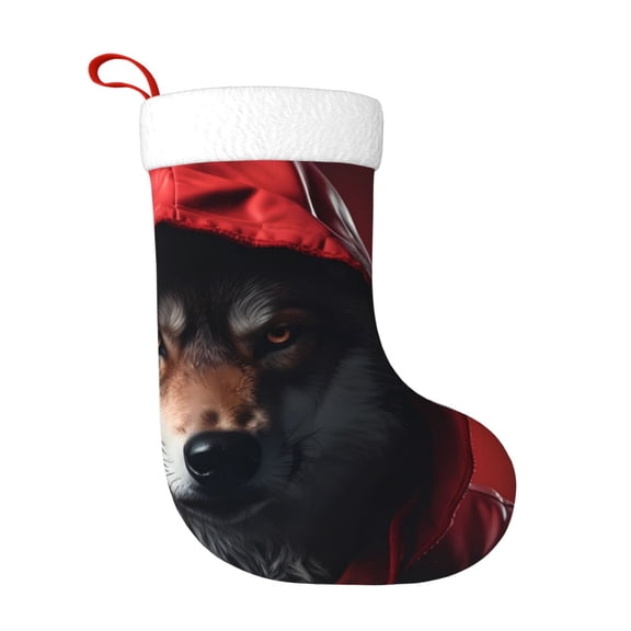 Rateoe Mysterious Hooded Wolf Print Christmas Stockings,18 Inch Large Christmas Stockings Decoration Ornaments for Holiday Home Fireplace Indoors