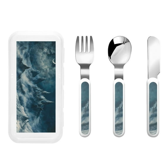 Rateoe Mysterious Moonlit Mountains for Stainless Steel Kids Silverware Set - Child and Toddler Safe Flatware - Children's Knife, Fork And Spoon Set
