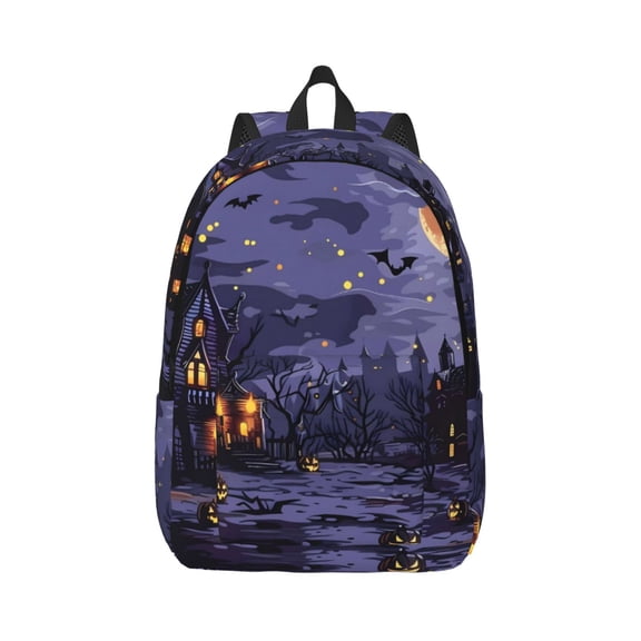 Rateoe Mystery House Halloween Night Pattern Canvas College Laptop Backpack,Travel Daypack,Durable Rucksack Travel Notebook Bag School Backpack Book Bag for Men Women-Small