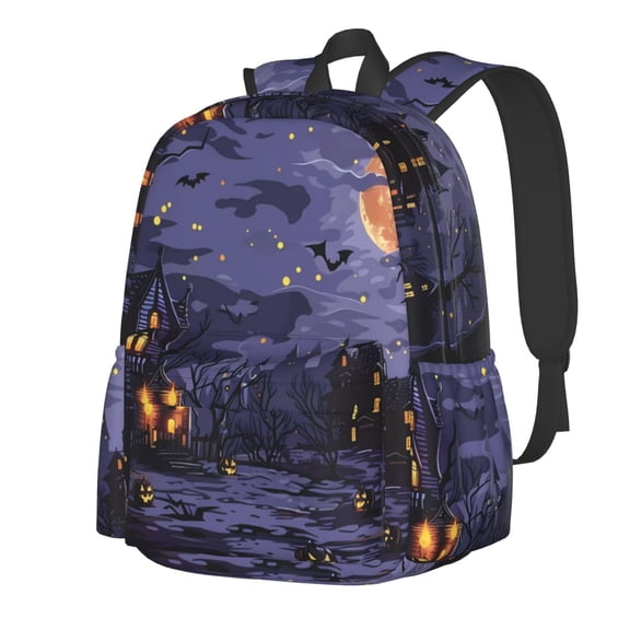 Rateoe Mystery House Halloween Night Pattern Student Backpack,Backpack for School,Lightweight Bag,Travel Backpack,Outdoor Backpack,Large Capacity Backpack