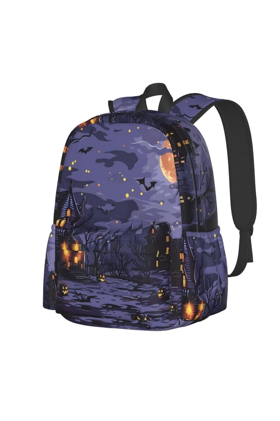 Mystery House Halloween Night Pattern Student Backpack,Backpack for School,Lightweight Bag,Travel Backpack,Outdoor Backpack,Large Capacity Backpack