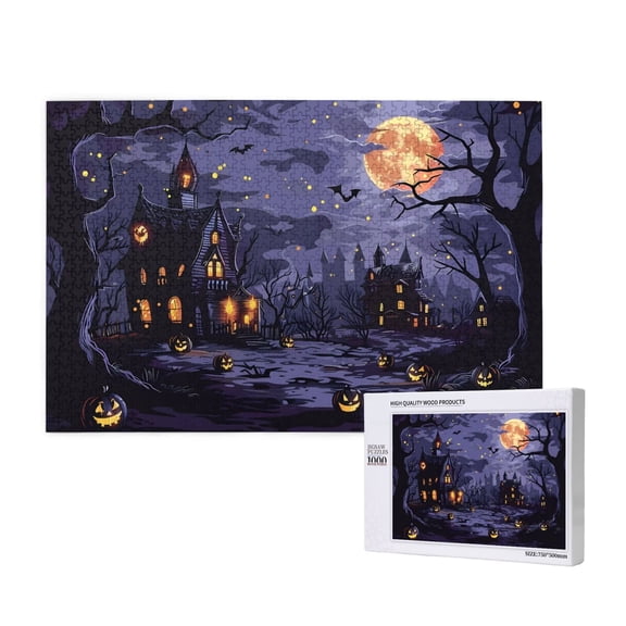 Rateoe Mystery House Halloween Night Pattern Wooden Picture Puzzle ,1000 Piece Jigsaw Puzzle ,Family Fun Puzzle, Home Dcor Puzzle, Gift Puzzle(Horizontal style)