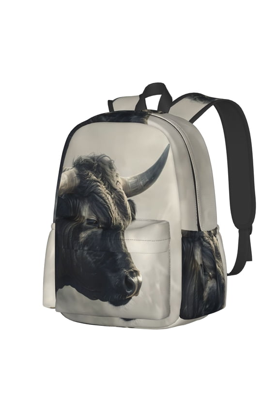 Mystical Bull in Fog Pattern Student Backpack,Backpack for School,Lightweight Bag,Travel Backpack,Outdoor Backpack,Large Capacity Backpack