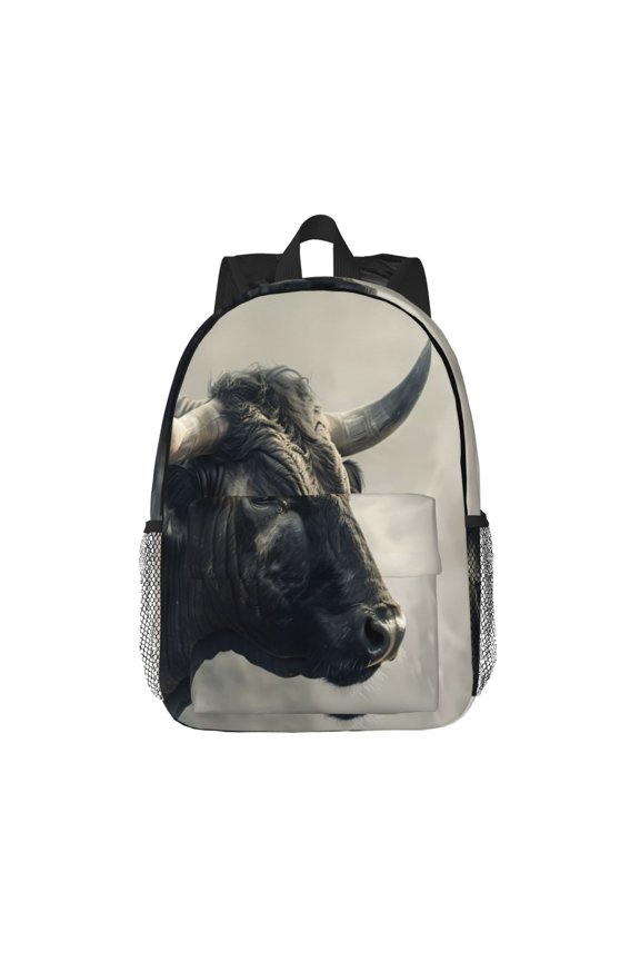 Mystical Bull in Fog Pattern Student Backpack Water-resistant Backpack 15-inch Laptop Backpack Lightweight Adjustable School Backpack