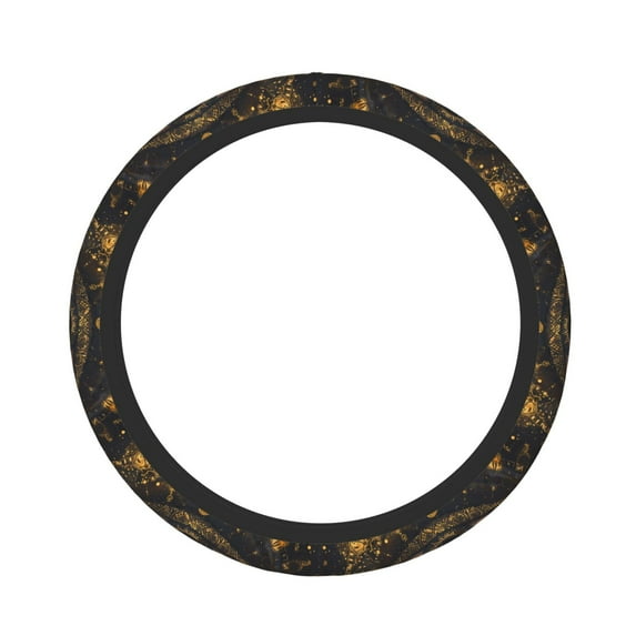 Rateoe Mystical Golden Eye Pattern Elastic Stretch Steering Wheel Cover, Universal 15 inch, Microfiber Breathable , Anti-Slip, Odorless, Easy Carry