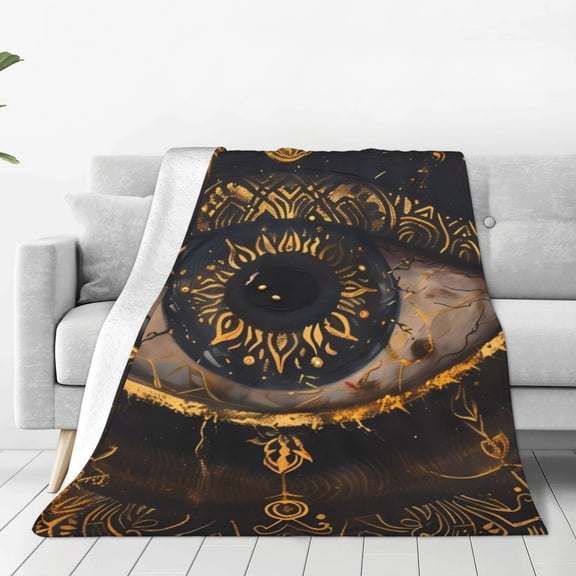 Rateoe Mystical Golden Eye Print Fuzzy Fleece Throw Blanket Extra Large,Super Soft,Fluffy and Warm Blankets for Couch,Bed,All Season Use (40"x30")