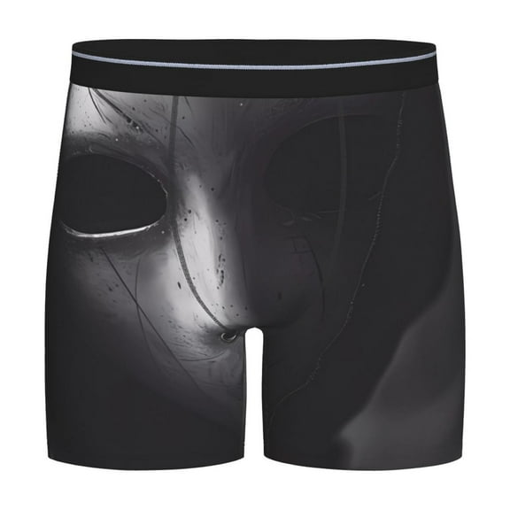 Rateoe Mystical Masked Figure Monochrome Print Men’s Underwear Boxer Briefs Soft Comfortable Underwear Boxer Briefs, Long Leg Briefs,Anti-chafing Boxer Briefs