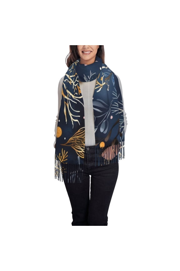 Mystical Underwater Coral Scene Women's Traditional Scarf Wrap Tassel Shawl Fringes Neck Head Shawl Retro Scarf