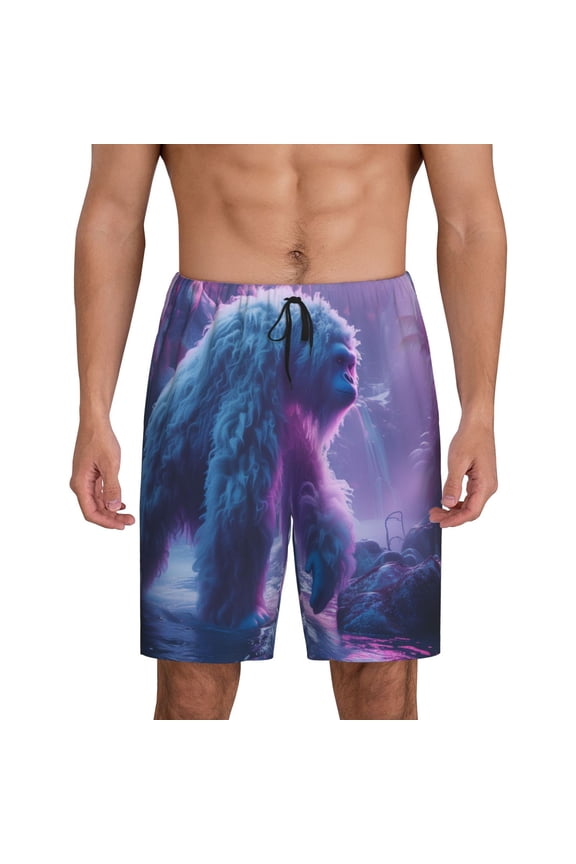 Mystical White gorilla Jungle Print Men's Lounge Shorts – Soft & Breathable Pajama Bottoms with Pockets, Elastic Waistband, Lightweight Sleepwear for Nightwear & Loungewear-