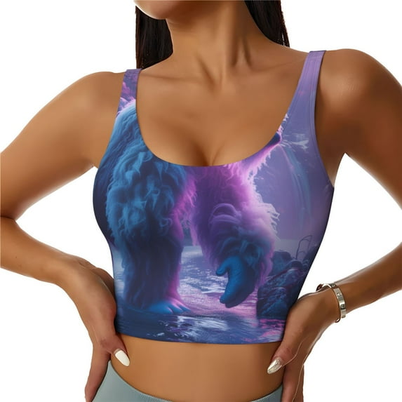 Rateoe Mystical White gorilla Jungle Print Womens' Sports Bras Scoop Neck Sports Vest- Padded U Back Seamless High Impact Support-Medium