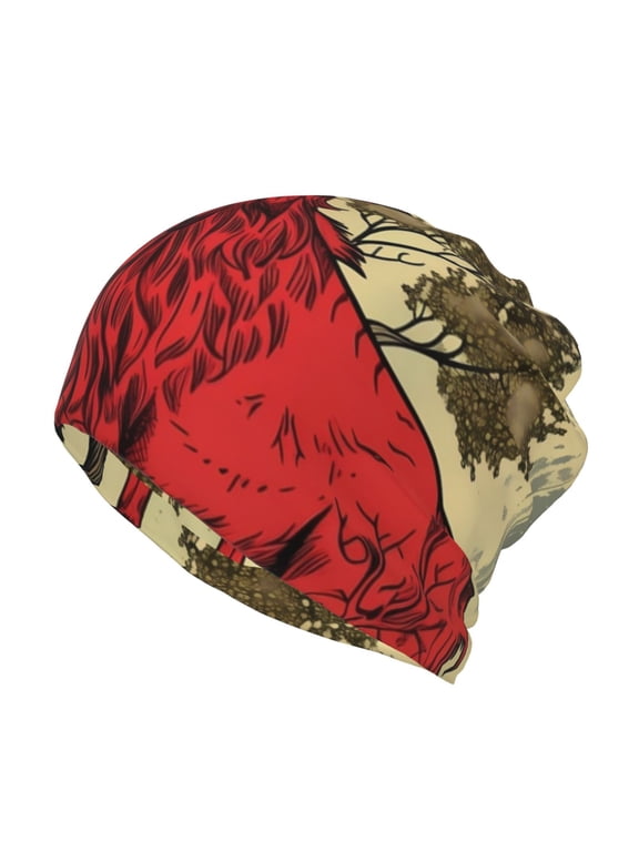 Mythical Red Stag Illustration Cotton Slouchy Beanie Hat for Men/Women,Lightweight Oversize Large Thin Skull Cap Night Sleeping Cap